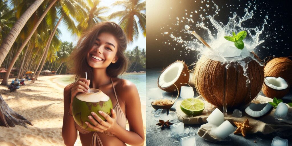 Detailed infographic showing Coconut Water Nutrition Facts including electrolytes, vitamins, and minerals