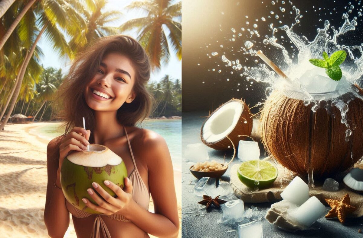 Detailed infographic showing Coconut Water Nutrition Facts including electrolytes, vitamins, and minerals