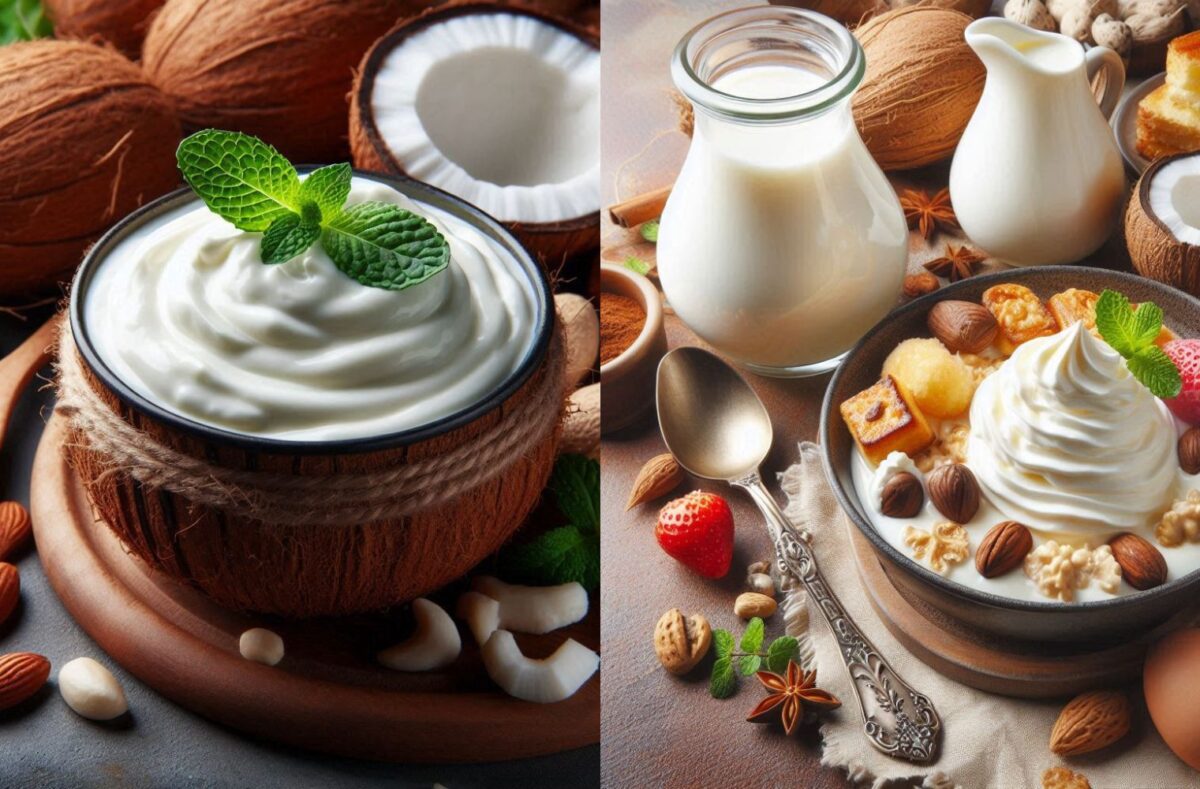 Comparison of evaporated milk vs heavy cream in glass containers with nutritional labels