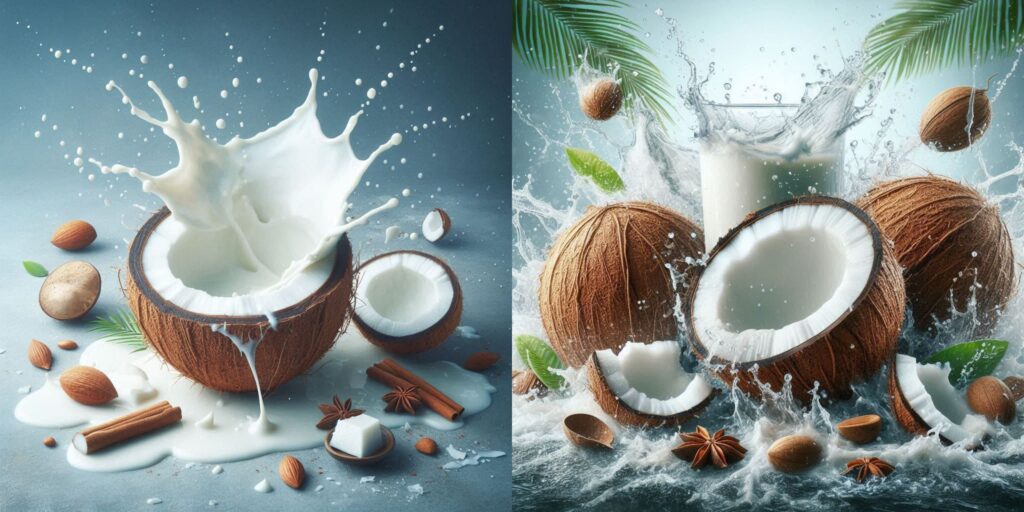 Coconut Milk vs Almond Milk: Two bottles side by side with a 'Myths Busted' graphic, debunking common misconceptions.