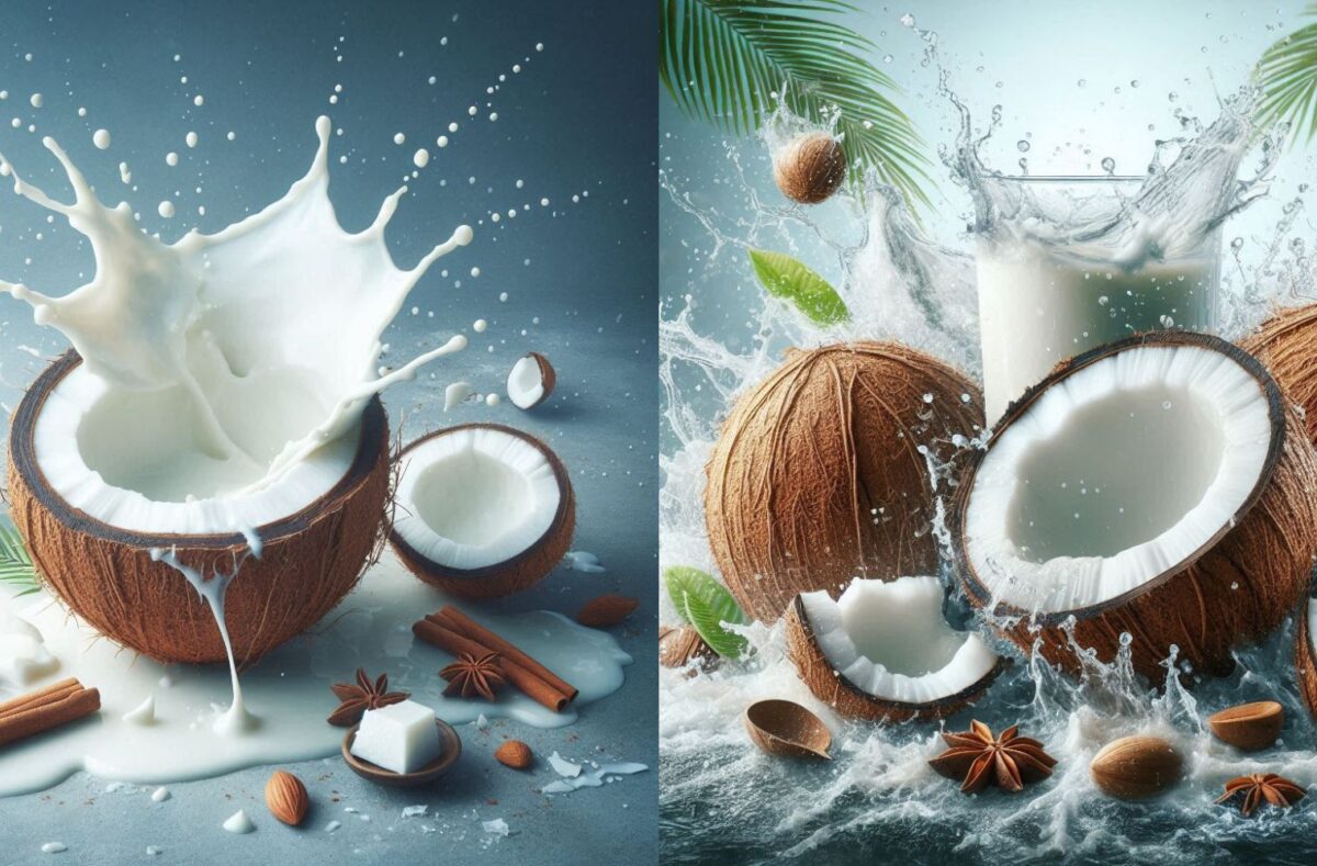 Coconut Milk vs Almond Milk: Two bottles side by side with a 'Myths Busted' graphic, debunking common misconceptions.