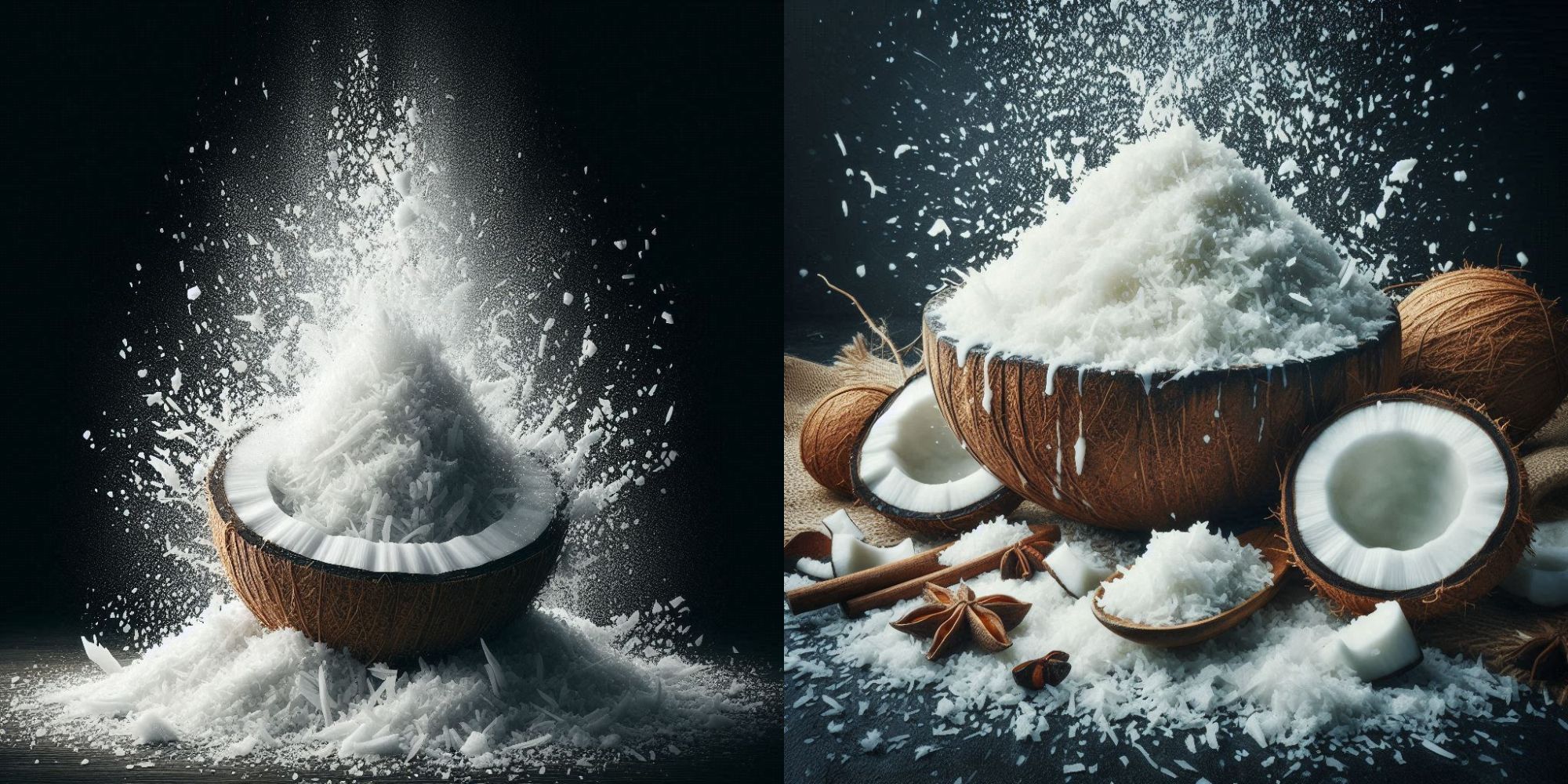 Grated Coconut: A variety of grated coconut products displayed, highlighting tips for choosing the best quality.