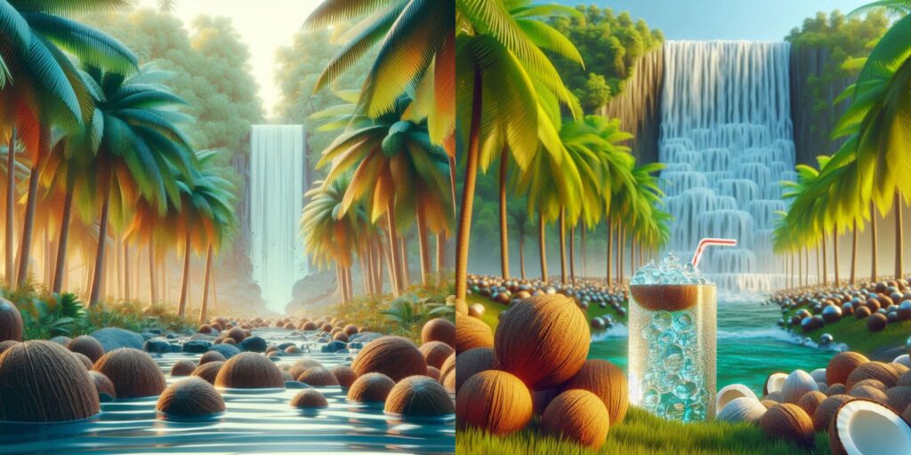 Infographic illustrating the coconut water nutrition facts of alongside common myths and realities about its health benefits.