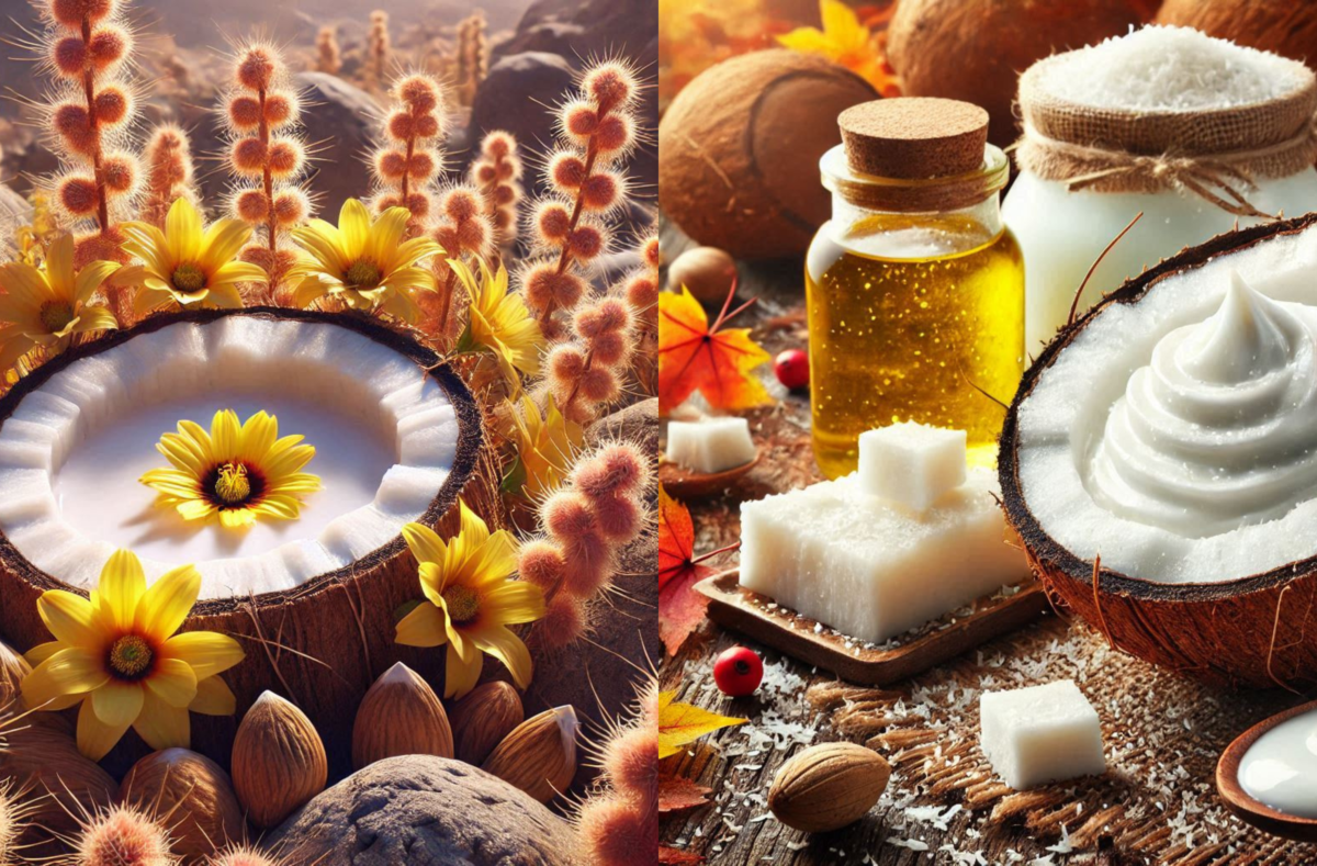 Comparison of Coconut Milk vs Almond Milk in a glass with a healthy background