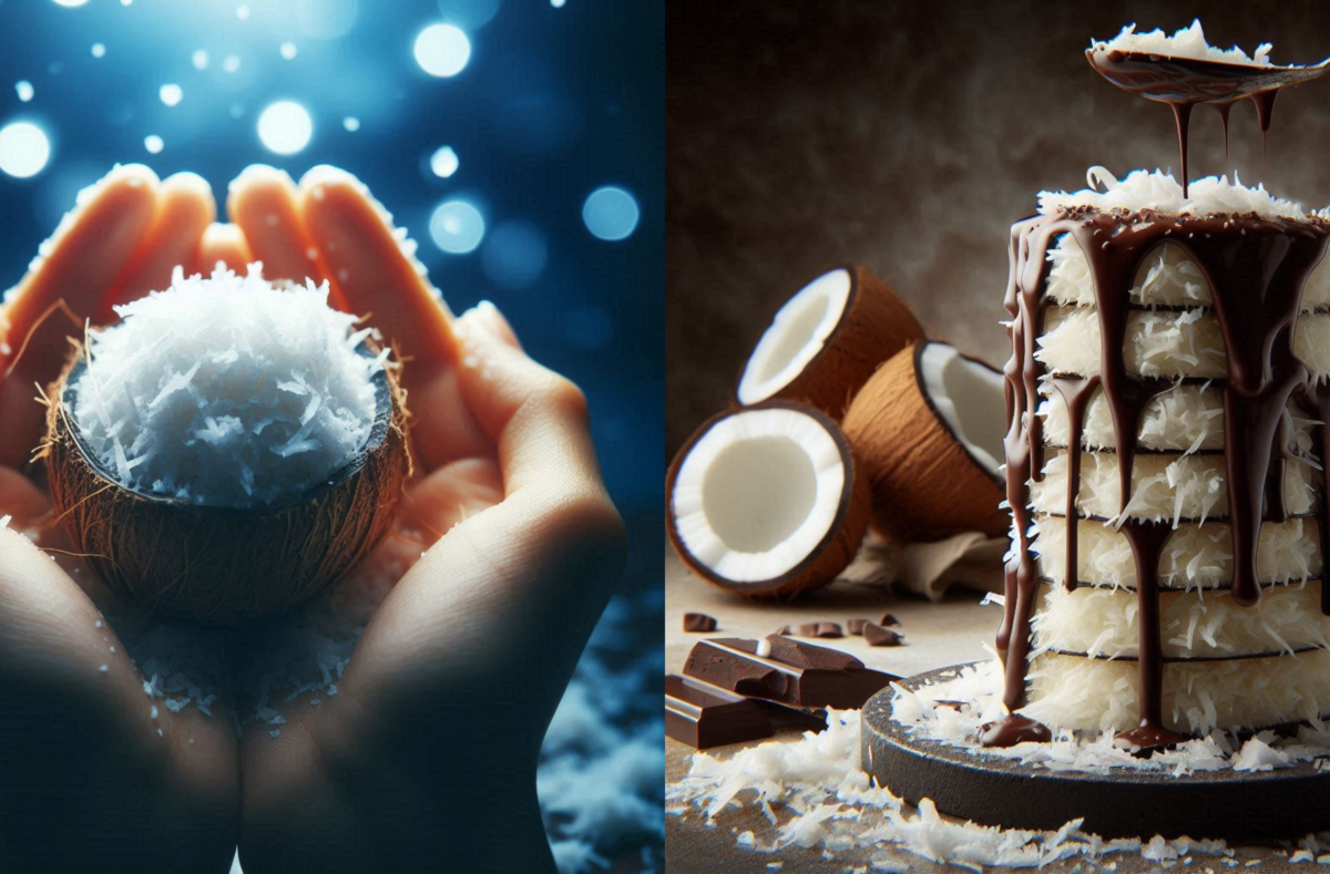 Grated coconut displayed on a wooden surface, showcasing its health benefits for a nutritious diet.