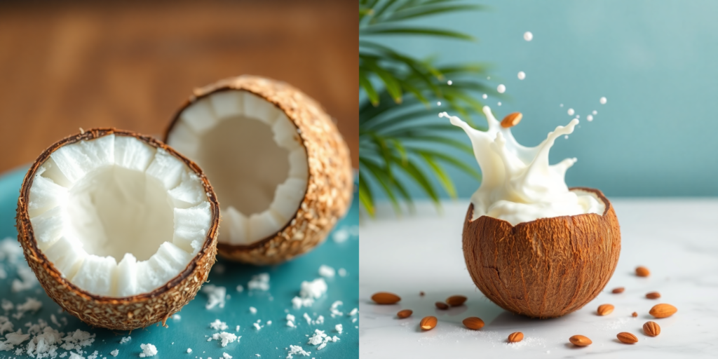 A bowl of freshly grated coconut with a wooden spoon, highlighting its health benefits.