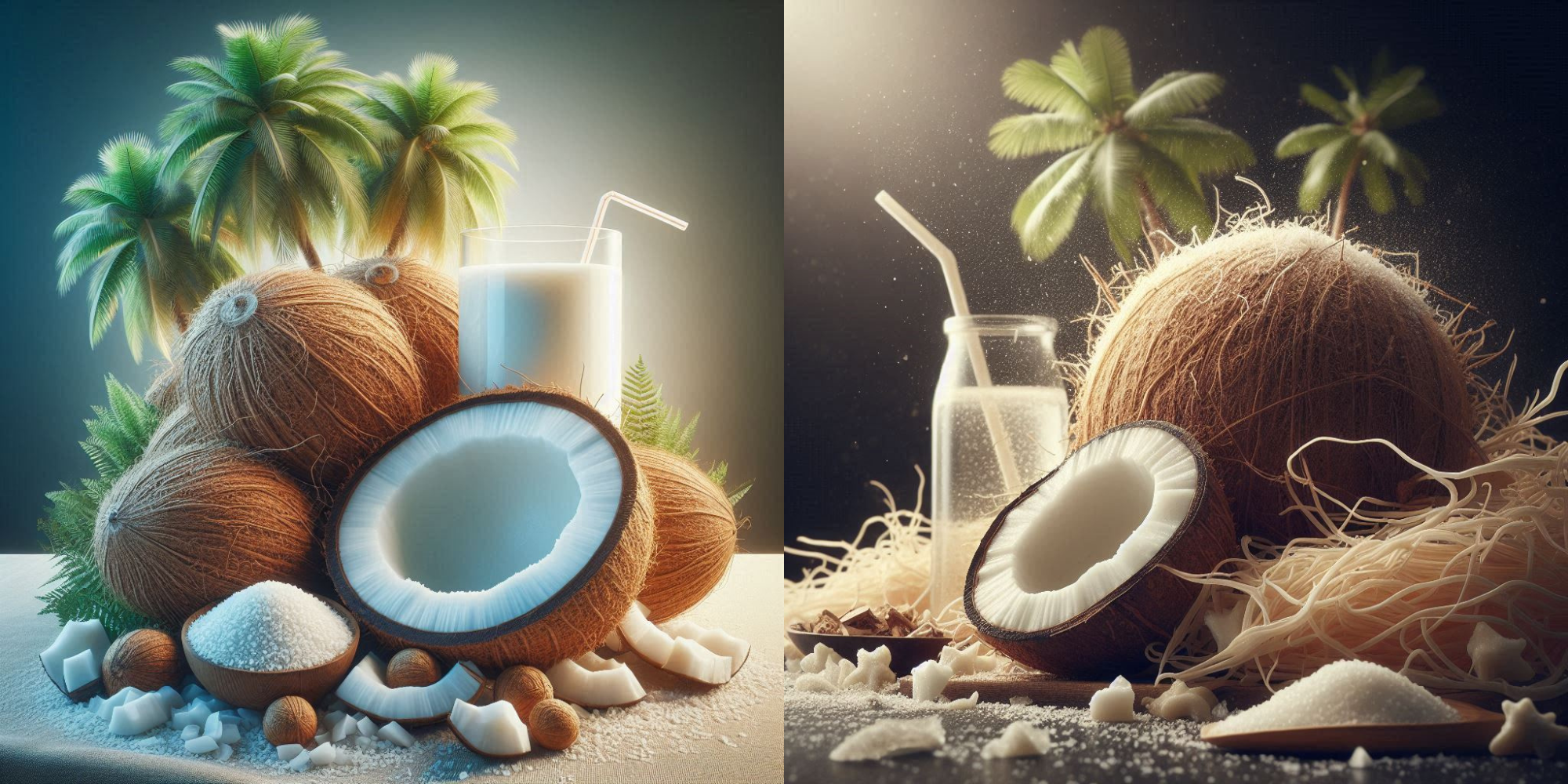 Untitled design (9) A bowl of finely shredded desiccated coconut placed on a rustic kitchen table with baking ingredients around.